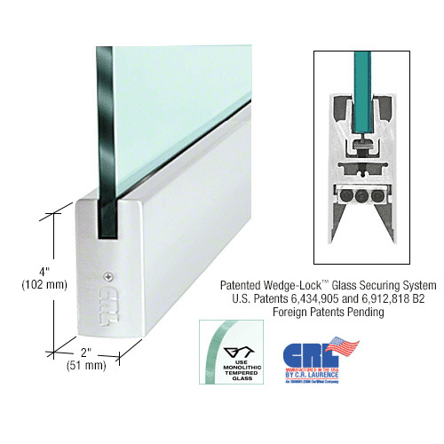 CRL DR4SBL12S Black Powder Coated 1/2" Glass 4" Square Door Rail Without Lock - 35-3/4" Length