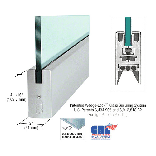 CRL DR4SBL12S Black Powder Coated 1/2" Glass 4" Square Door Rail Without Lock - 35-3/4" Length