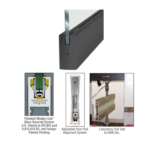CRL DR4SBL12S Black Powder Coated 1/2" Glass 4" Square Door Rail Without Lock - 35-3/4" Length