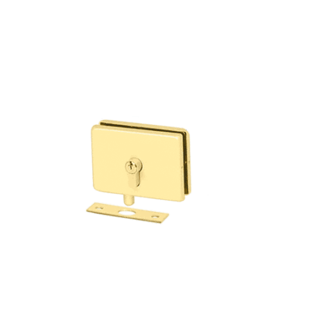 CRL EUR680BR Polished Brass European EUR Series Glass Mounted Patch Lock With Keeper Plate