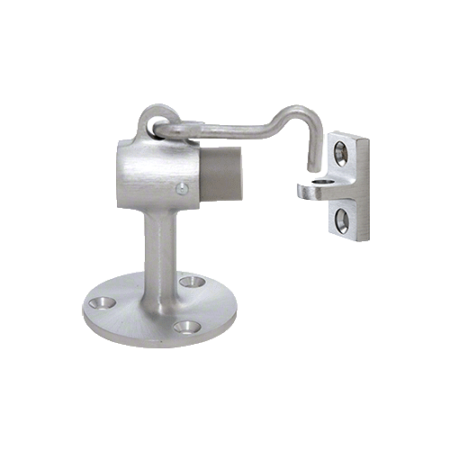 CRL F823 Satin Chrome Finish Brass Floor Mounted Heavy-Duty Door Stop with Hook and Holder