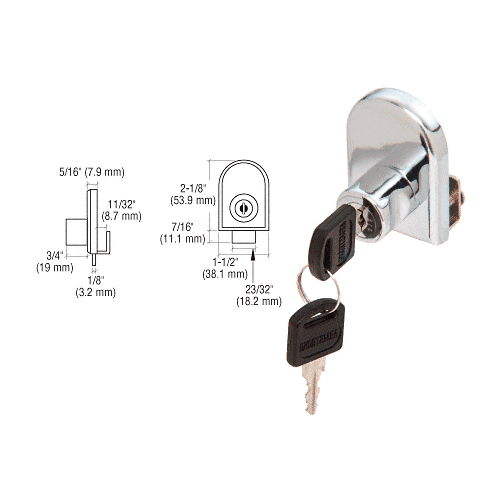 CRL LK10KA Chrome Cabinet Lock for Hinged Glass Door - Keyed Alike